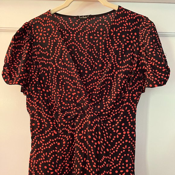 Loco Lindo Vintage Style Black Red dotted pattern v neck wrap top dress Sz S - Picture 1 of 7